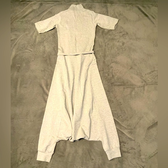 Beautiful designer light grey 100% cotton mock collar harem style jumpsuit.